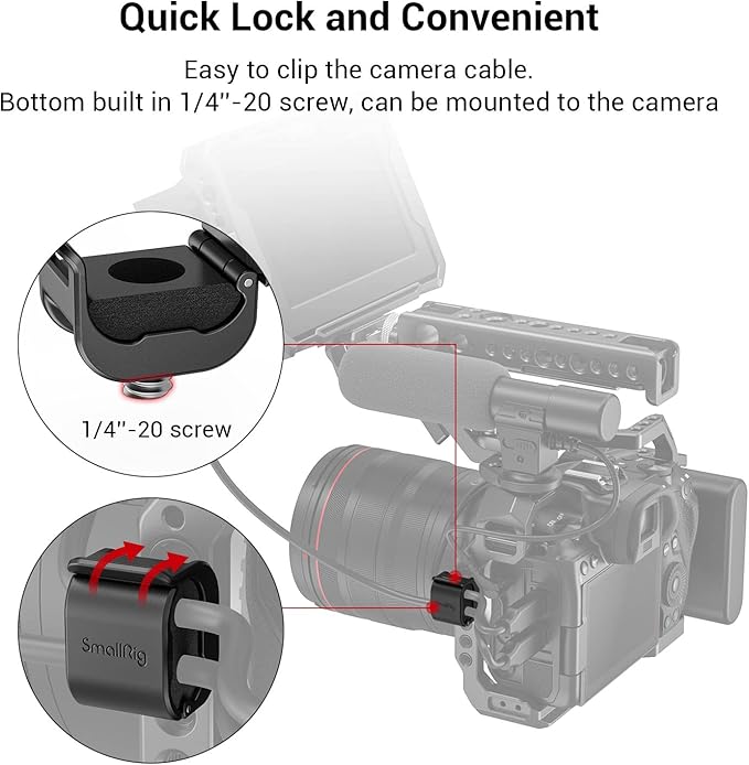 SmallRig Camera Clamp (4 pcs) for HDMI/SDI/Microphone Cable, DSLR Camera Cable Lock Mount Support 2-7mm