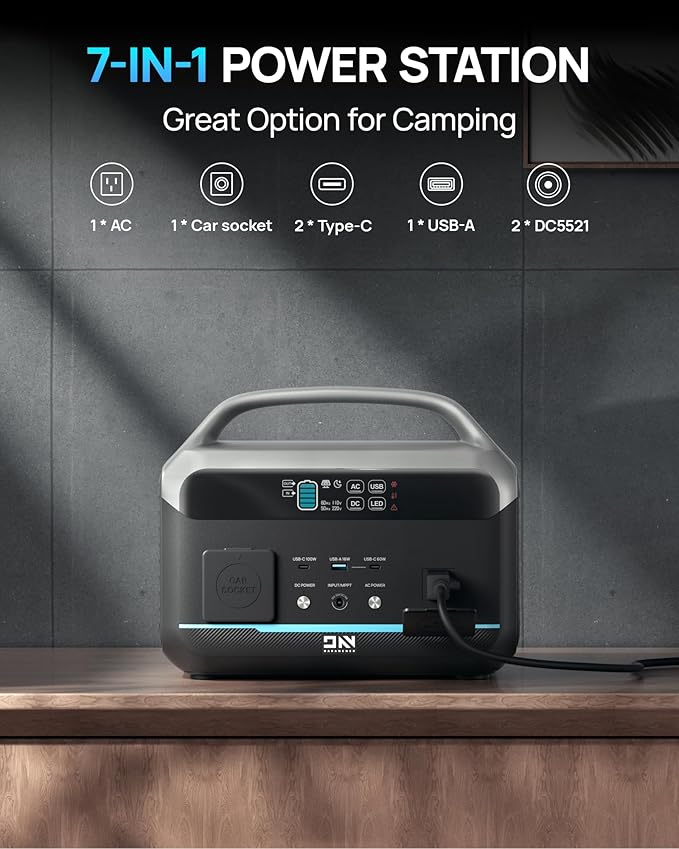 Portable Power Station 1200W Peak, 576Wh Solar Generator, LiFePO4 Battery 1.5Hour Fast Charging, Power Bank for Home & Emergency Backup, Hurricane, CPAP (Solar Optional)