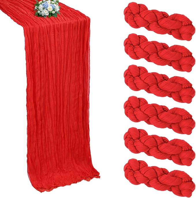 6 Pack Christmas Table Runner Red Cheesecloth Table Runner 10FT Boho Cheese Cloths Gauze Fabric 120 Inch Rustic Sheer for Wedding Birthday Party Baby Shower Centerpiece Home Decorations