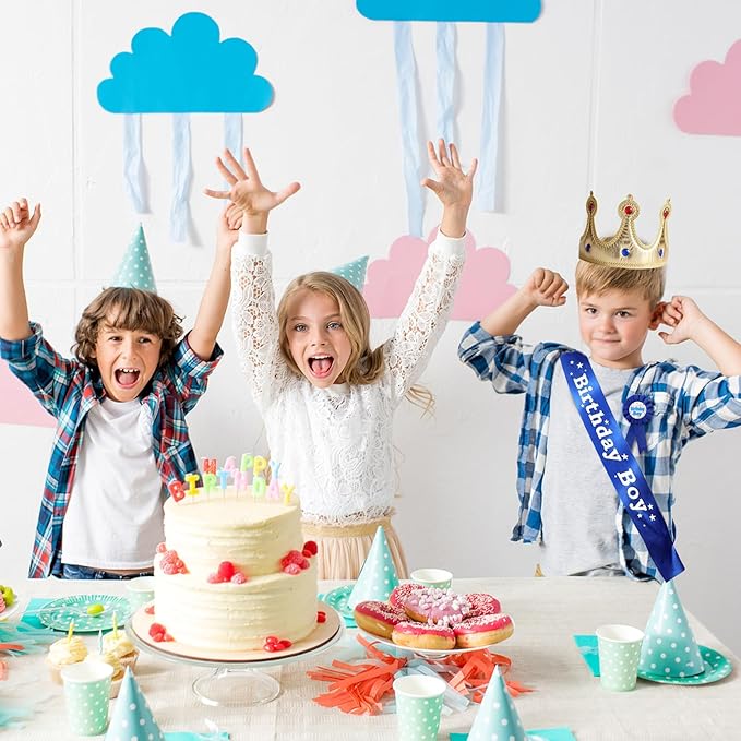 Birthday Boy Sash Hat Button Pin Accessory, Birthday King Crown Party Set, Photo Props for Boys' Theme Party Decoration