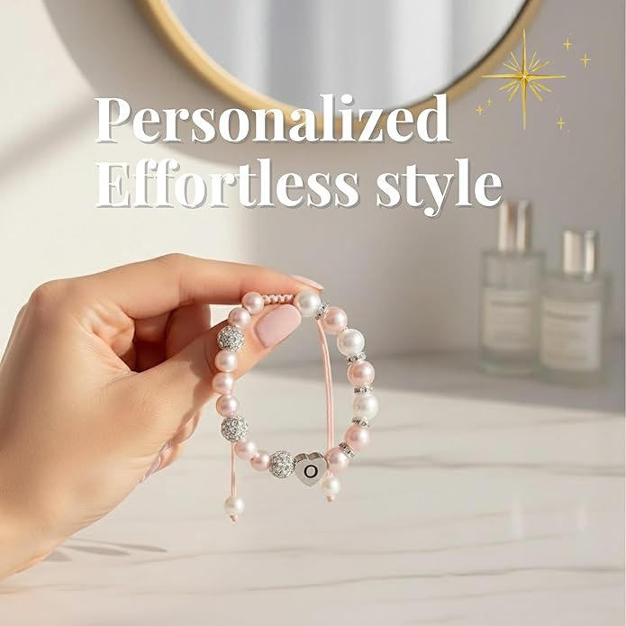 Solza Heart Bead Initial Bracelet – Personalized Stainless Steel Beaded Bracelet with Letter Charm, Adjustable Heart Bracelet, Fashion Jewelry Gift, Stackable Personalized Jewelry Accessory