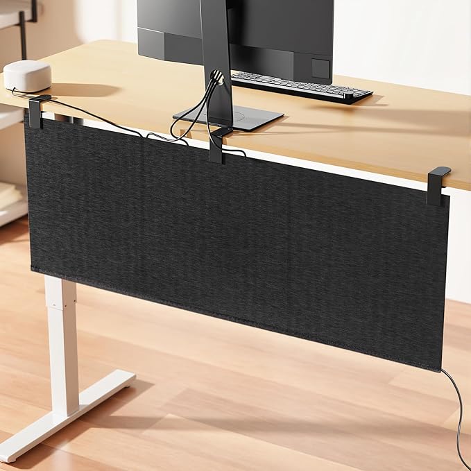 No Drill Under Desk Cable Management and Privacy Panel 2 in 1 | Modesty Panel with Cord Organizer |Felt Standing Desk Back Skirt for Office,Home(47.2")