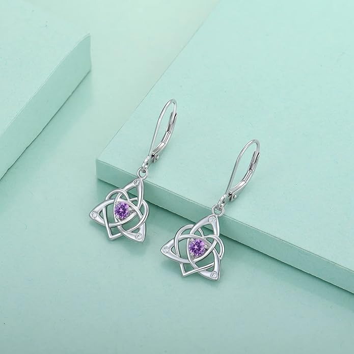 Starchenie Celtic Knot Dangle Earrings Sterling Silver Trinity Love Knot Leverback Earrings Gemstones Jewelry for Women