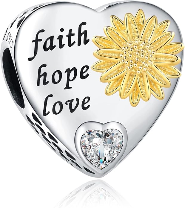 925 Sterling Silver Sunflower Charms Fit Pandora Charms Bracelet Forever In My Heart Fit Wife Mother's Day Christmas Birthday Gift