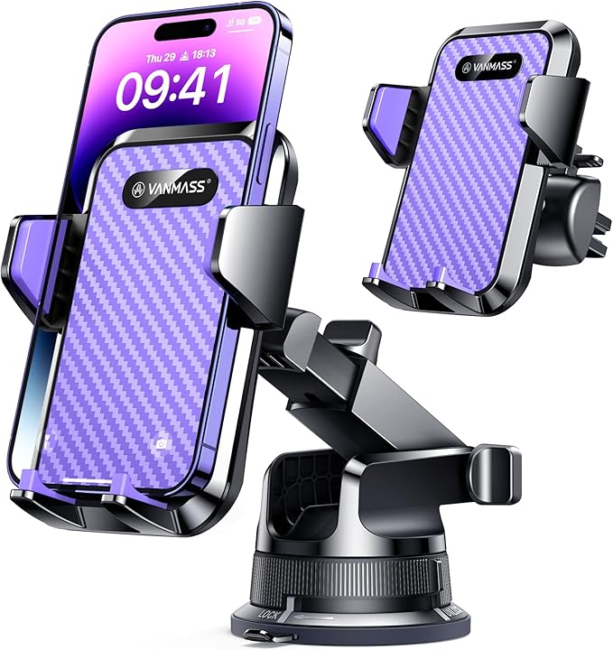 VANMASS [2024 Upgrade Phone Holders for Your Car [Super Suction Cup] Cell Phone Mount Car DashWindow Vent Desk Fit for iPhone 15 Pro Max 14 13 Universal Handsfree Automobile Vehicle Cradle，Purple
