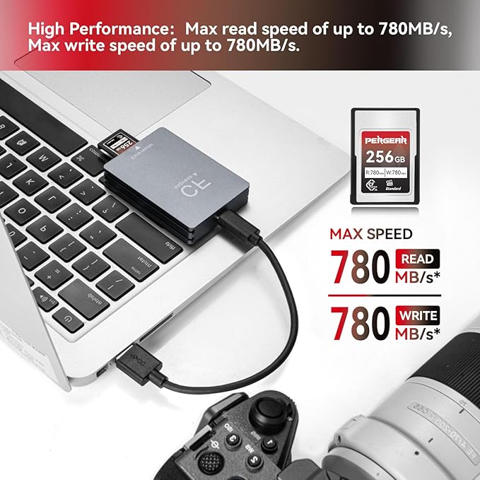 Pergear 256GB CFexpress Type A Memory Card, Up to 780MB/s Read Speed & 780MB/s Write Speed for 4K 120P with Card Reader