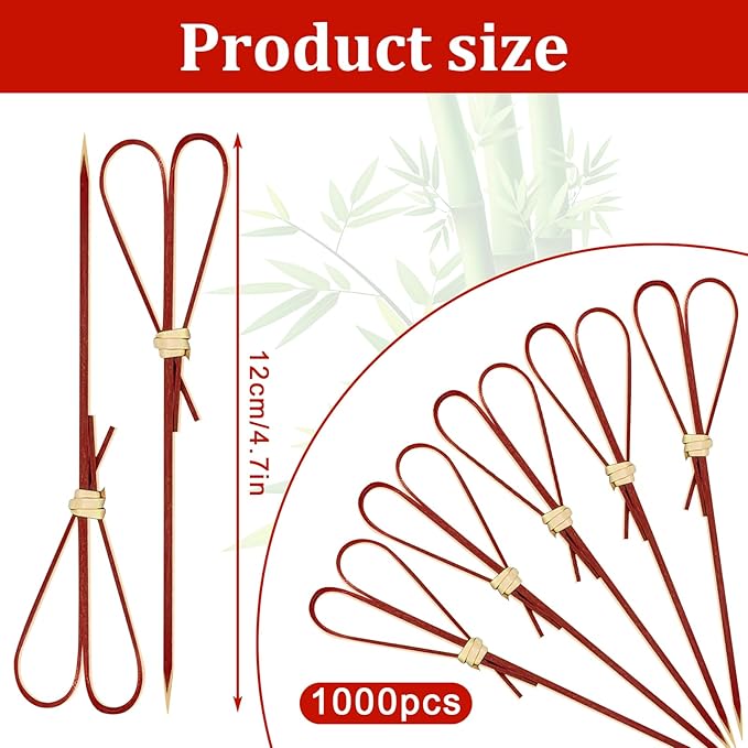 1000 Pieces Bamboo Cocktail Picks,4.7 Inch Heart Shaped Wooden Toothpicks for Appetizers, Skewers for Charcuterie Boards, Fancy Food Picks for Parties, Drinks, Wedding Essentials (Red)