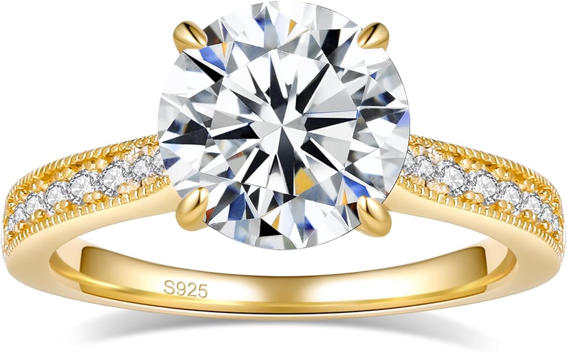 Moissanite Engagement Rings for Women,Promise Rings 925 Sterling Silver with 18K Yellow/White Gold Plated,D Color VVS1 Wedding Band Moissanite Ring 0.5/1/1.5/2/3/4CT