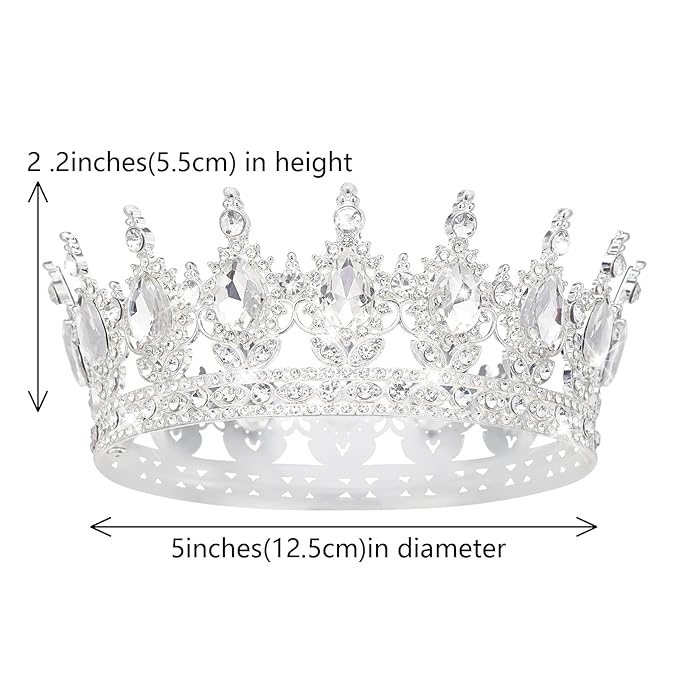 Queen Crown Rhinestone Wedding Crowns and Tiaras for Women Costume Party Hair Accessories Princess Birthday Crown Crystal Bridal Crown (Silver & White Crown)