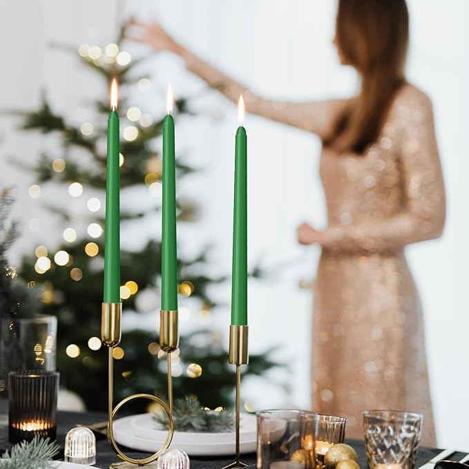 30 Pack Green Taper Candles - 10 inch Dripless, Smokeless, and Unscented - Long Burning for 8 Hours - Hand Poured Tall Candlesticks - Ideal for Special Occasions and Home Decor