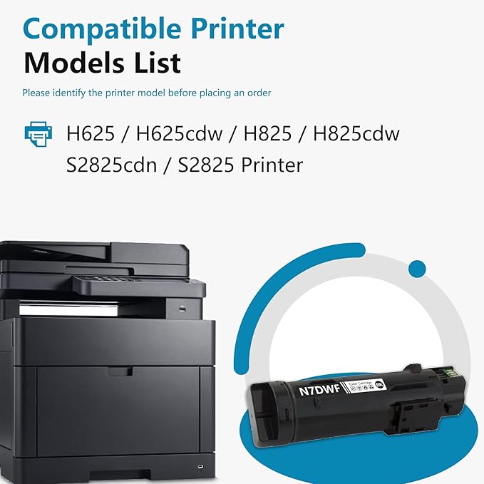 H625 N7DWF High Yield Toner Cartridge (1-Pack, Black): Compatible N7DWF Toner Cartridge Replacement for Dell H625 H625cdw H825 H825cdw S2825cdn S2825 Printer