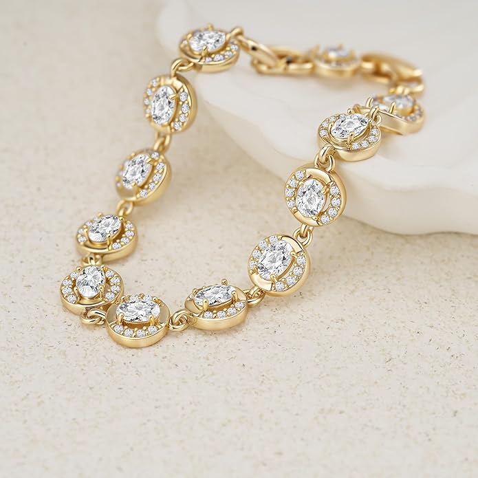Tennis Bracelet for Women 14K Gold Plated Cubic Zirconia Bracelet,Classic Crystal Tennis Bracelet, Rhinestone Delicate Bracelet Gift for Her