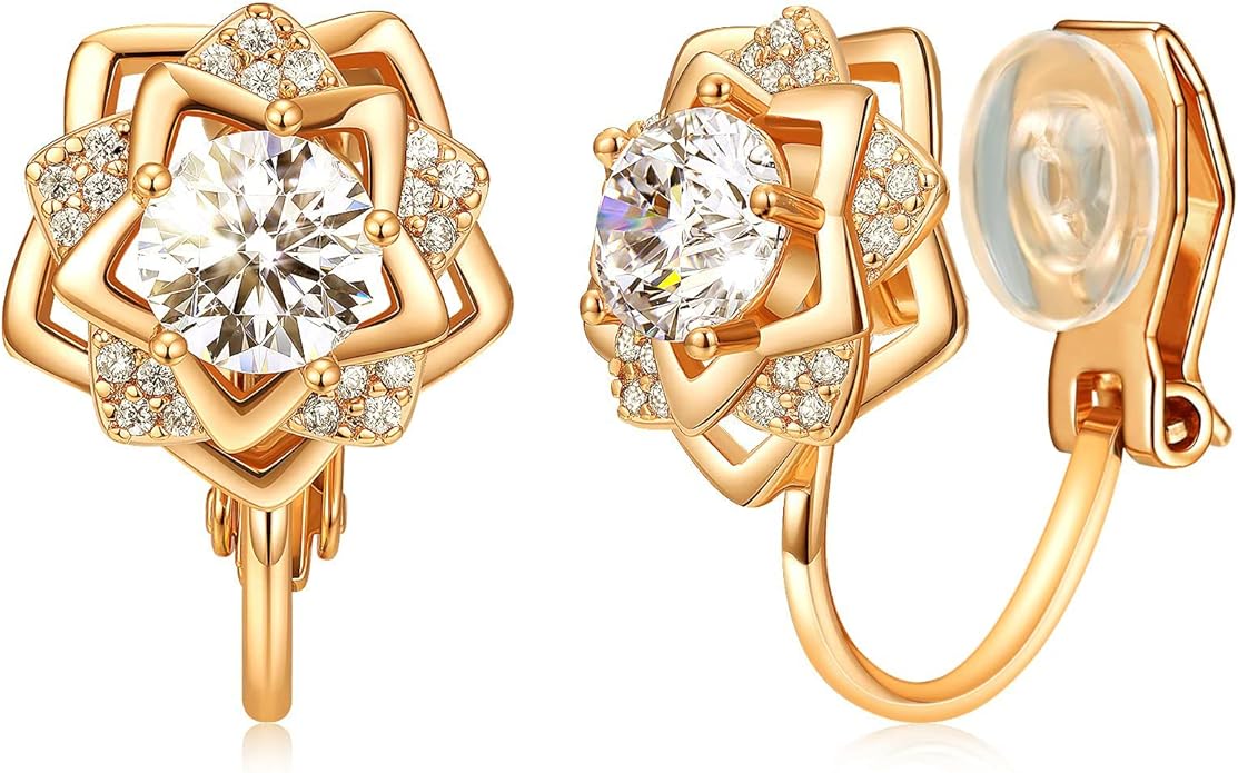 Clip on Earrings Women, 14K Gold Hoop Clip-On Earrings for Women, Hypoallergenic Non Pierced Croissant Earrings