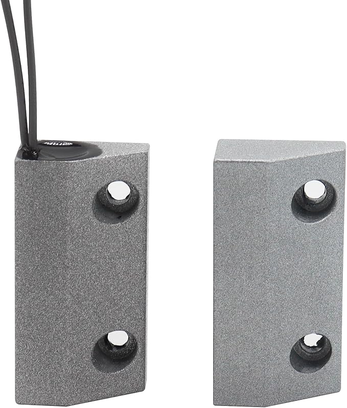 Magnetic Reed Switch Wired Surface Mount Normally Closed NC Contact Sensor Alarm Magnetic Door Switch with 2 Wires, Zinc Alloy Sliver, MC-56