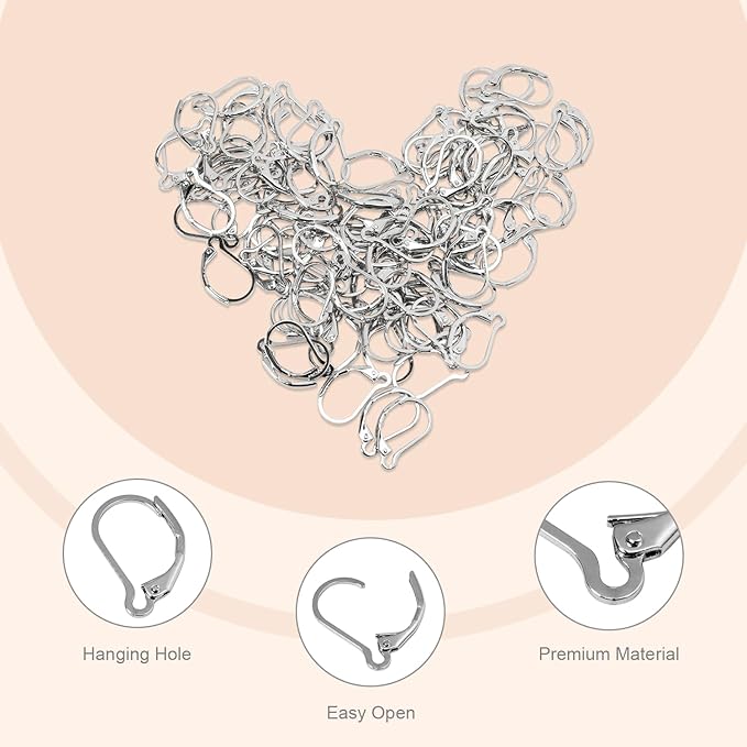 100Pcs Silver Filled Leverback Earwires French Earring Hooks,Hypoallergenic Dangle Ear Wire Findings for DIY Jewelry Making Supplies (Silver-French Leverback Earwires)