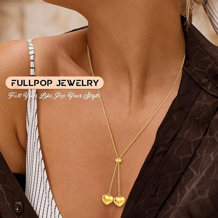 Fullpop Dainty Gold Necklaces for Women, 18k Gold Layered Lariat Necklace for Women Long Gold Choker Necklaces for Women Statement Diamond Heart Pendant Necklace Body Chain Jewelry for Women