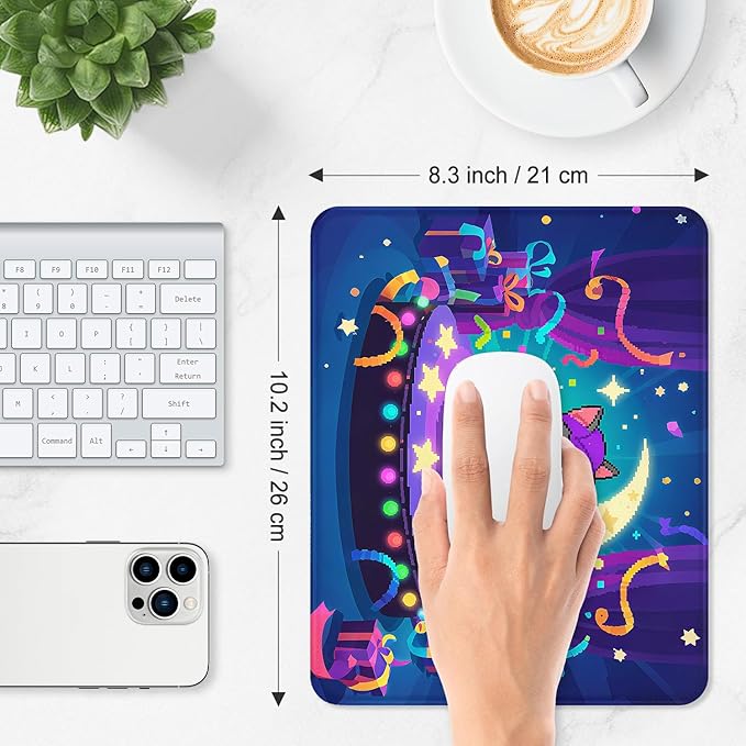 ITNRSIIET Mouse Pad Non-Slip Rubber Base Smooth Surface Stitched Edges Waterproof Durable Compatible with All Mice for Office & Gaming, Desk Accessory, 10.2x8.3x0.12 inch, PixelPartyCat