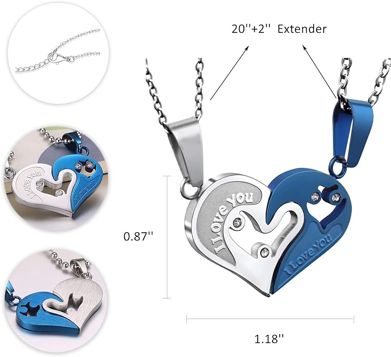Couple Heart Or Cat BFF Best Friend for Girls Puzzle Friendship Pendant Necklaces,316L Stainless Steel