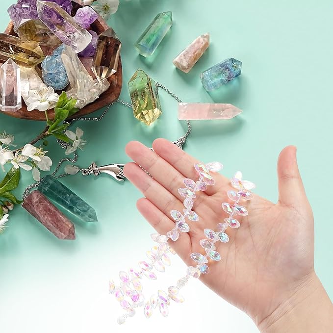 PATIKIL 2 Strands 180-190Pcs Teardrop Crystal Beads, 12x6mm Faceted Teardrop Briolette Horizontal Glass Beads Loose Bead for Bracelet Jewelry Making, Crystal AB