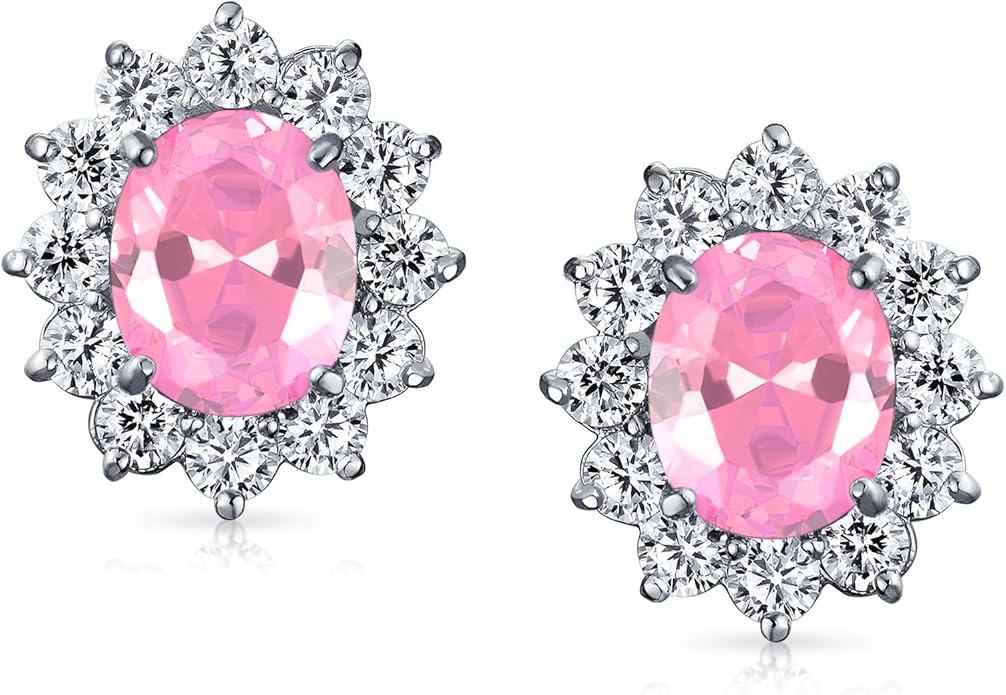 Traditional Classic Bridal Simulated Gemstones Cubic Zirconia AAA CZ Halo Crown Oval Stud Clip On Earrings For Women Wedding Non Pierced Ears Rose Gold Silver Plated