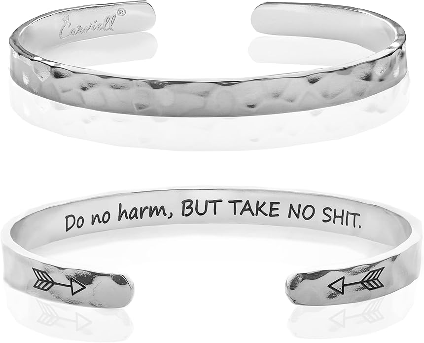 Carviell Engraved Cuff Bracelets for Women – Inspirational, Friendship, Love, Mom, Daughter, Sister, Christian, Graduation, Memorial & Wedding Gifts – 80+ Phrases – Stainless Steel, Gift-Ready