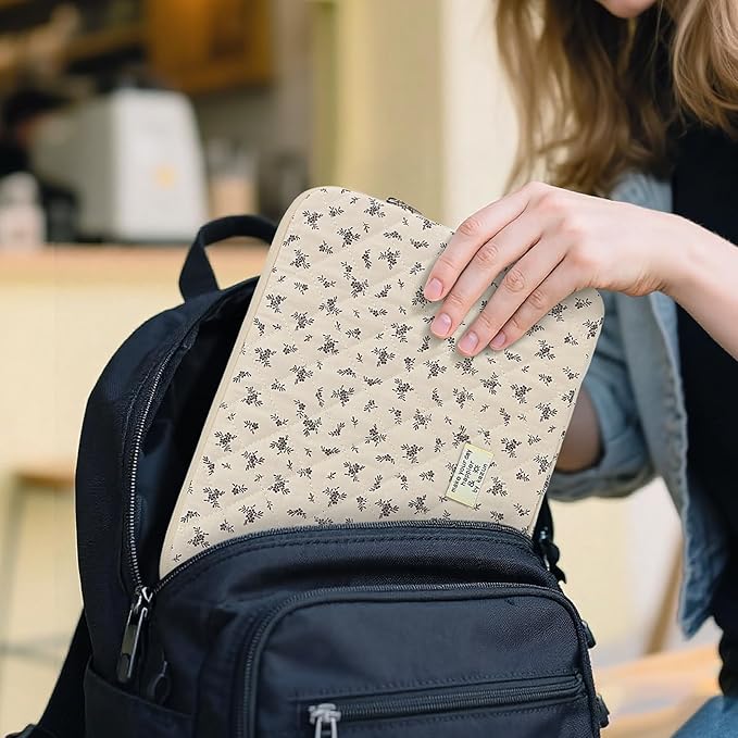 Puffy Laptop Sleeve 13-15.6 Inch Cute Quilted Laptop Protective Case Padded Floral Computer Sleeve for MacBook (A-Black, 15 Inch)