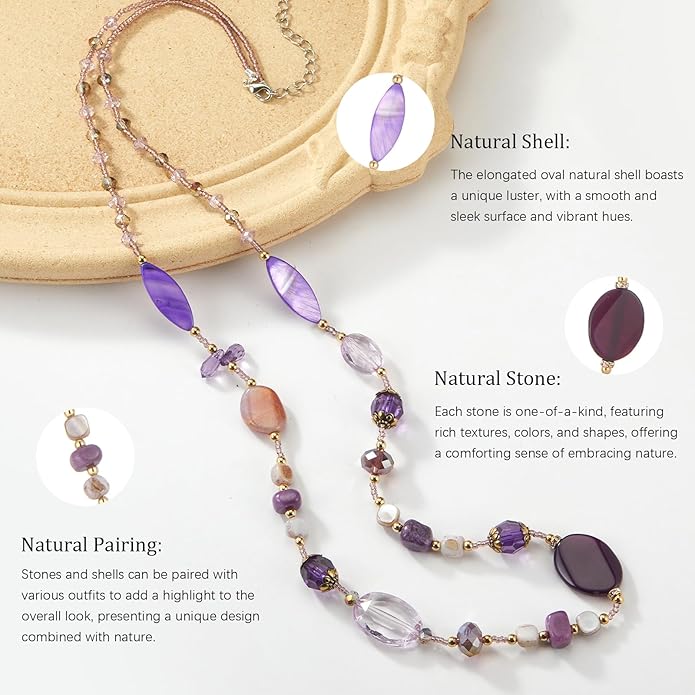 FULU AUTUMN Long Necklaces for Women Trendy Long Chunky Beaded Necklace Boho Fashion Costume Jewelry Mothers Day Gifts for Her