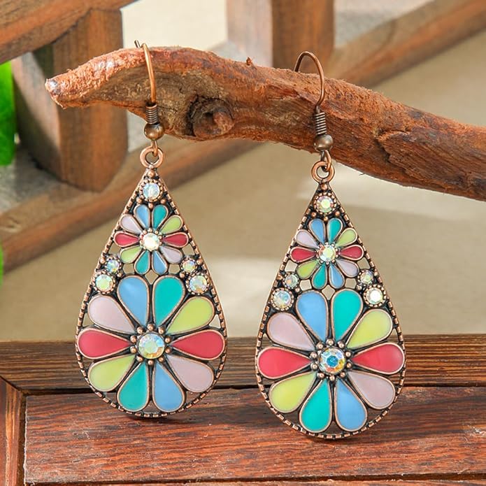 Colorful Green Teardrop Earrings for Women - Bohemian Style Enamel Dangle Earrings Lightweight Fashion Jewelry for Daily/Wedding/Party
