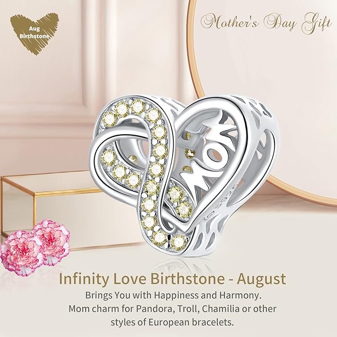 VOROCO 925 Sterling Silver mom Charm for Bracelets Necklaces pendant Charms,Infinity Love Heart Charms for Mother Birthday Christmas day Jewelry Gifts