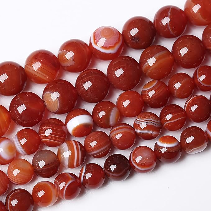 60PCS 6mm Natural Red Striped Agate Beads Round Loose Gemstone Beads for Jewelry Making DIY Bracelet Necklace 15 Inch,Energy Stone Healing Power
