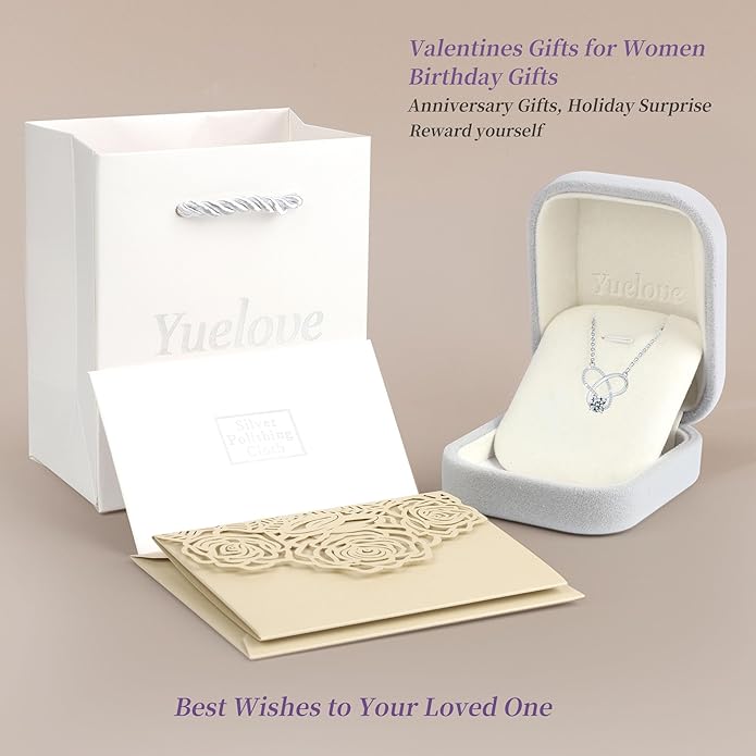 Infinity Necklace for Women, 925 Sterling Silver Heart Necklace with 5A Zircon, White Gold Plated Adjustable Chain, Gift for Valentine's Day, Birthday, Anniversary for Wife, Girlfriend, Mom