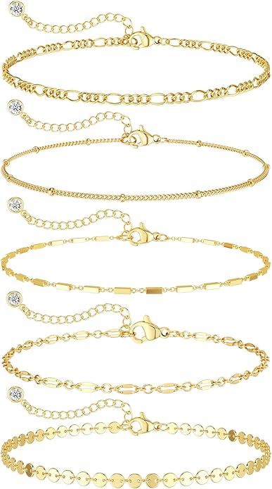 DEARMAY 14K Gold Plated Bracelets for Women, Jewelry Sets Cute Tennis Beaded Bracelets Cuban Link Paperclip Chain Dainty Bracelet Pack Gifts