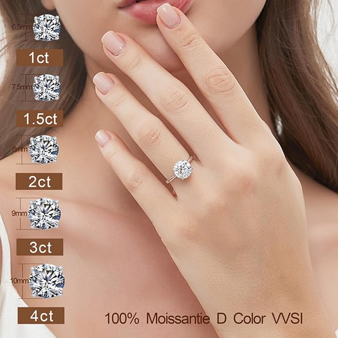 Moissanite Engagement Rings for Women,Promise Rings 925 Sterling Silver with 18K Yellow/White Gold Plated,D Color VVS1 Wedding Band Moissanite Ring 0.5/1/1.5/2/3/4CT