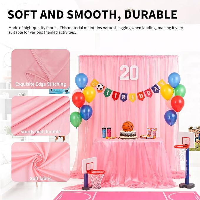 5x10FT Photo Stage Backdrop 2 Panels Curtains Drapes for Photography and Party (Pink)