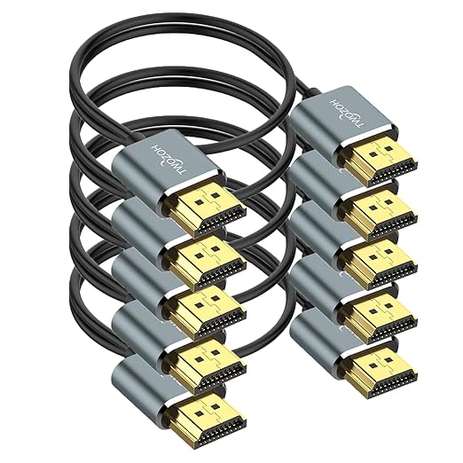 Twozoh Slim 4K HDMI Cable 10FT 5 Pack, Ultra Thin & Flexible Skinny HDMI to HDMI 2.0 Cord Support 4K/60HZ 18gbps Laptop, Monitor, PS5, PS4, Xbox One, Fire TV