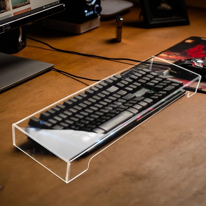 DOITOOL Clear Acrylic Keyboard Cover Protector -Cat, Desktop Keyboard Protector Mechanical Keyboard Cover Computer Keyboard Accessories (18.6 x 5.9X 1.8inch)