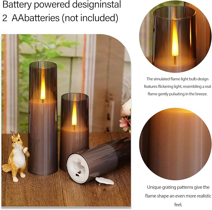 Flameless LED Candles, Battery Operated Upgraded Realistic 5 Pcs Flickering Flame Pillar Candles with Remote Timer, for Romantic Ambiance and Home Decoration (Grey)