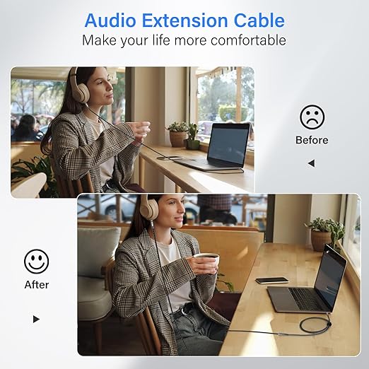 Elecan Headphone Extension Cable 1 Ft/2 Pack, 1/8 Inch 3.5 MM AUX Cord Wire Male to Female, Hi-Fi Sound Thin&Slim Braided TRS Stereo Audio Beats Cable Extender for Car,Home Stereos, Speaker,Phones