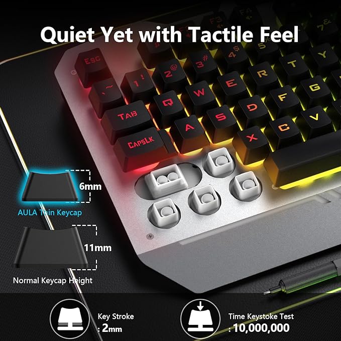 AULA Keyboard, T102 104 Keys Gaming Keyboard and Mouse Combo with RGB Backlit Number Pad, All-Metal Panel Waterproof Light Up PC Keyboard, USB Wired Computer Keyboards Gaming for MAC Xbox PC Gamer