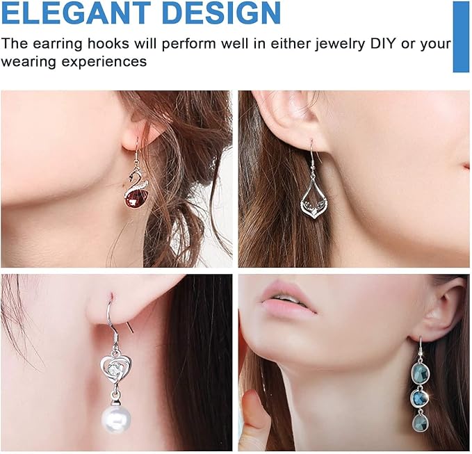 925 Sterling Silver Earring Hooks, 750PCS Earring Hooks Kit 250PCS/125Pairs Hypoallergenic Ear Wires with 250PCS Silver Open Jump Rings and 250PCS Rubber Backs Earwire for Jewelry Making