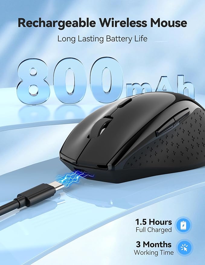 TECKNET Wireless Mouse Rechargeable,Mouse for Laptop Computer,2.4G USB Computer Mice Wireless,6 Button 6400 DPI Ergonomic Silent Mice,Portable Cordless Travel Mice-Wide Compatibility