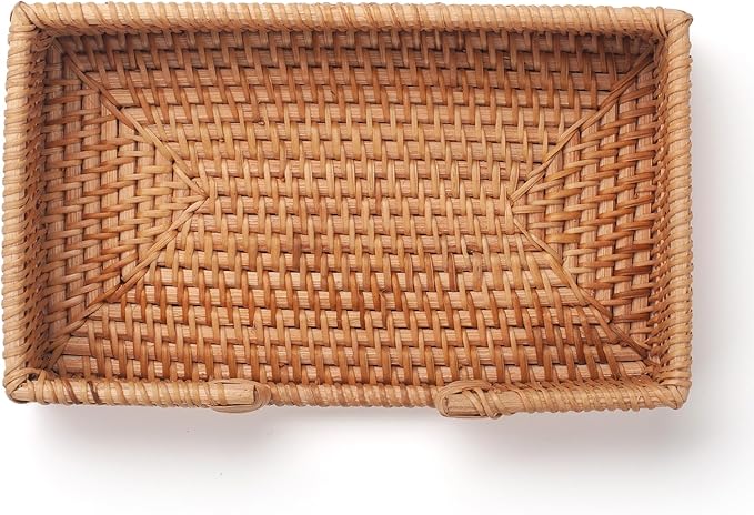 Rattan Napkin Holder Rectangle Woven Flat Napkin Basket Tray For Tables 9.5" x 5.5" x 2" (Rectangle)