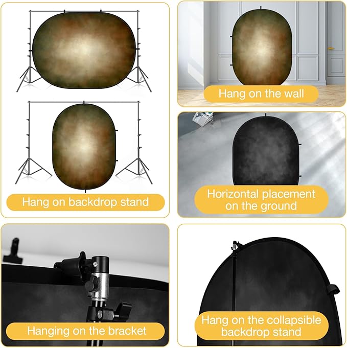Kate Collapsible Backdrop Microfiber Black and Brown Double Sided Pop up Collapsible Background, for Photography, for Photographers, 5x6.5ft
