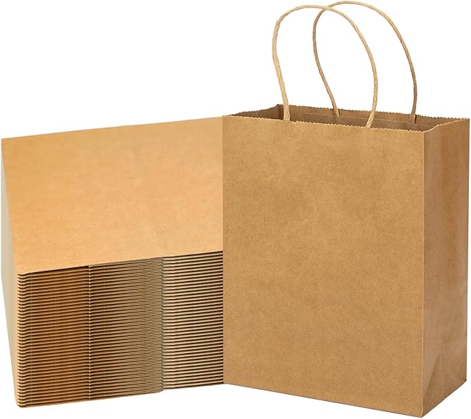 MOZRRO Gift Bags, 100 Pack 10.5x8.5x4.5 Inch, Paper Bags with Handles, Medium Size, Brown Gift Bag for Birthday, Wedding, Bulk, Party, Lunch, Goodie