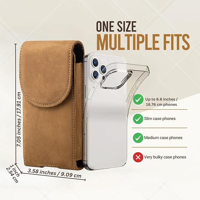Hengwin Leather Cell Phone Holster Belt Pouch Case with Belt Clip Fit for iPhone 16 Pro Max 15 Pro Max 15 Plus 14 Pro Max 13 Pro Max Samsung Galaxy S25 Ultra S24 Ultra S23 Ultra A15 (Light Brown)