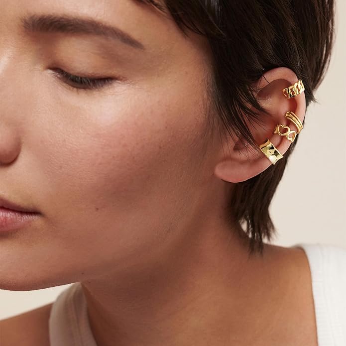 CHIC & ARTSY 925 Sterling Silver Ear Cuffs for Women, Non Piercing Clip On Cartilage Cuffs, Adjustable Fake Conch & Helix Earrings, Gold Plated & Oxidized Various Styles