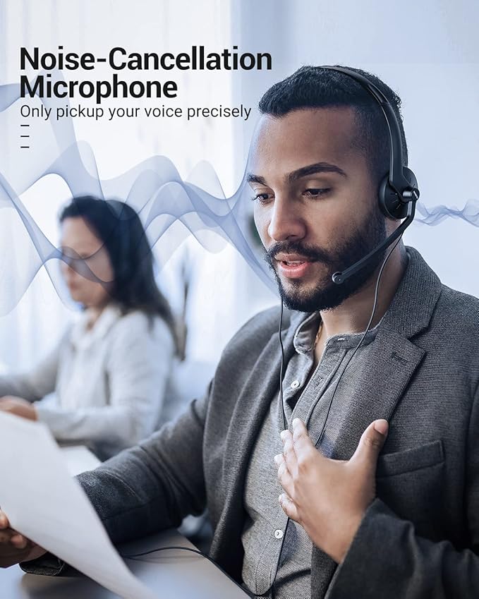 Wired Headphones with Microphone Headset - 3.5mm On-Ear Computer Headphones with Noise Cancelling Microphone for PC Laptop Home Office Online Class Skype Zoom Meetings Chat,Lightweight