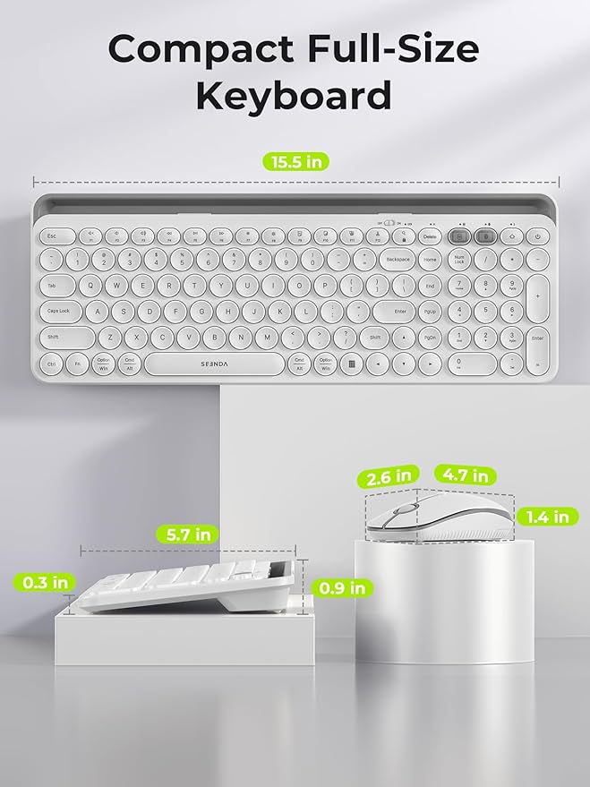 seenda Bluetooth Keyboard and Mouse for iPad, CTU-301 Multi-Device Bluetooth + 2.4G Wireless Keyboard Mouse with Tablet Holder for MacBook/Windows Computer, iOS/Andriod Tablet Phone, White