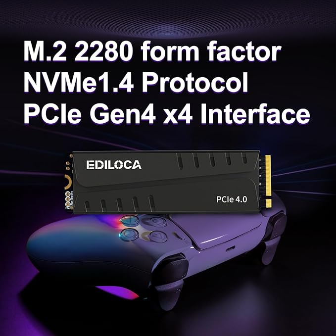 1TB PS5 SSD with Heatsink PCIe Gen4 NVMe M.2 Gaming SSD, 7400MB/s Read, 1GB DRAM Cache, 3D TLC | Internal Solid State Drive Compatible with PS5 & PC(EN855)