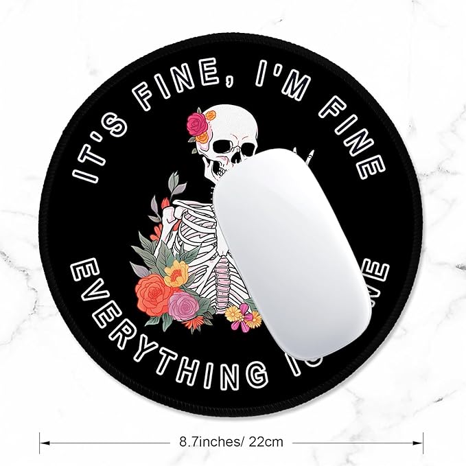 ITNRSIIET Round Mouse Pad with Stitched Edge Premium-Textured Waterproof Non-Slip Rubber Base Desktop Protection Mat Diameter 8.7 inches, Flower Skull